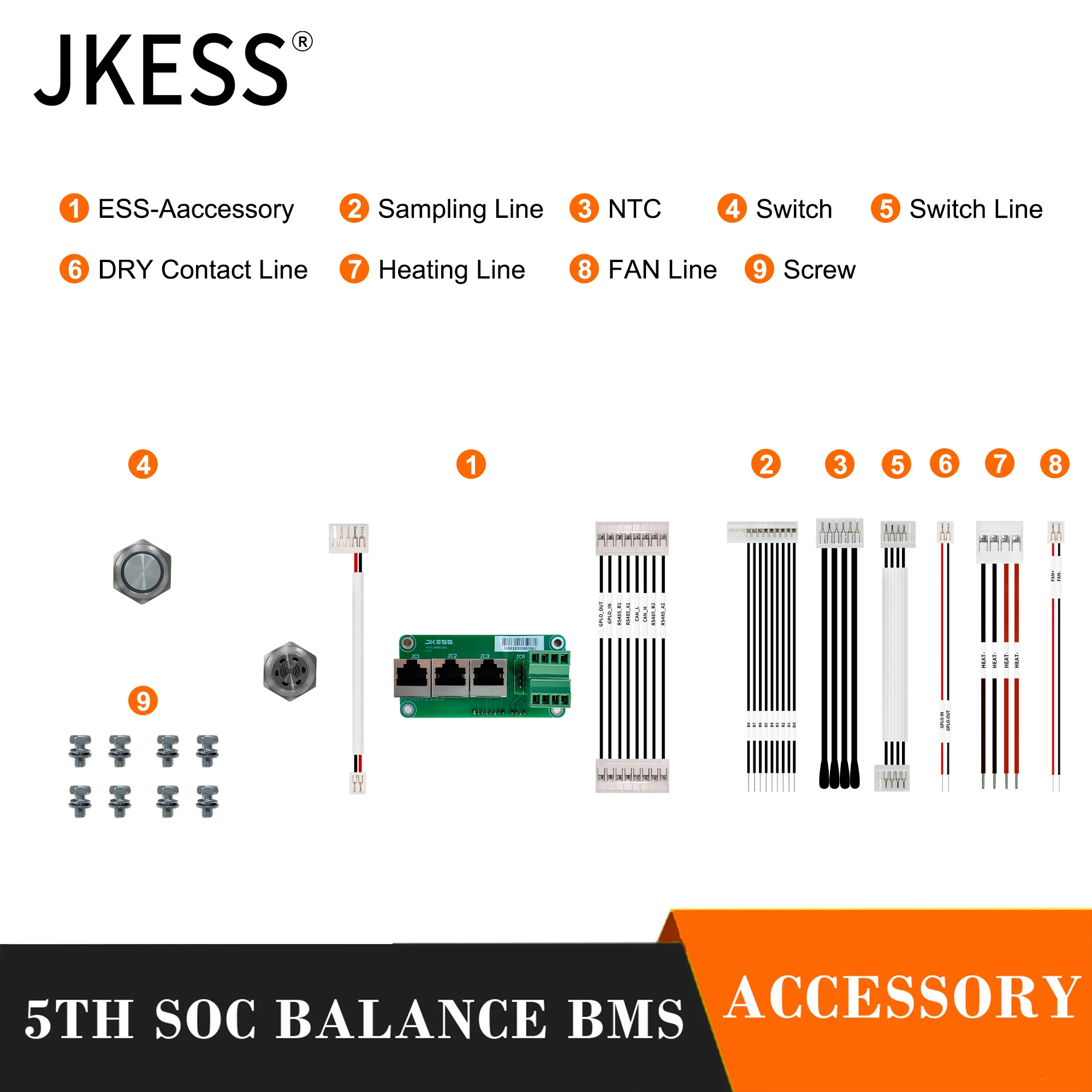 JKESS SOC Balance BMS Accessory Sampling /NTC /Switch/DRY/Contact/Heating/FAN/BUZZER Line Interface Board USBRJ45 BUZZER