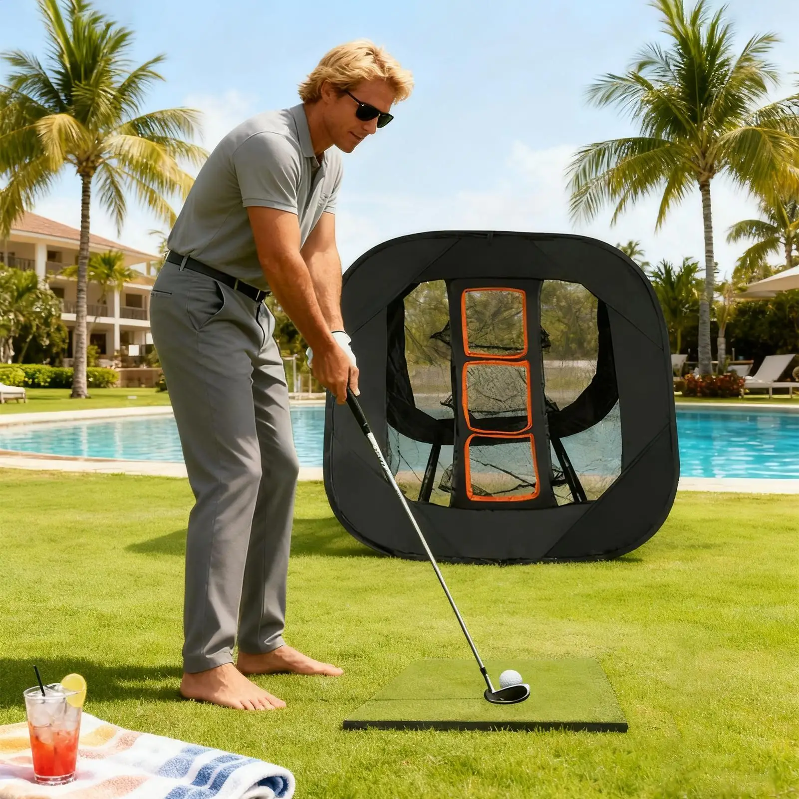 

Foldable Golf Chipping Net Portable Practice Hitting Net Swing Aid for Garden Driving Range, Beginners & Pros Training