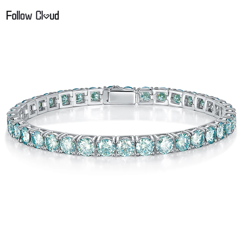 Follow Cloud 4mm/5mm Green Moissanite Diamond Tennis Bracelets for Women with GRA Wedding Jewelry 925 Sliver Sterling Bracelet