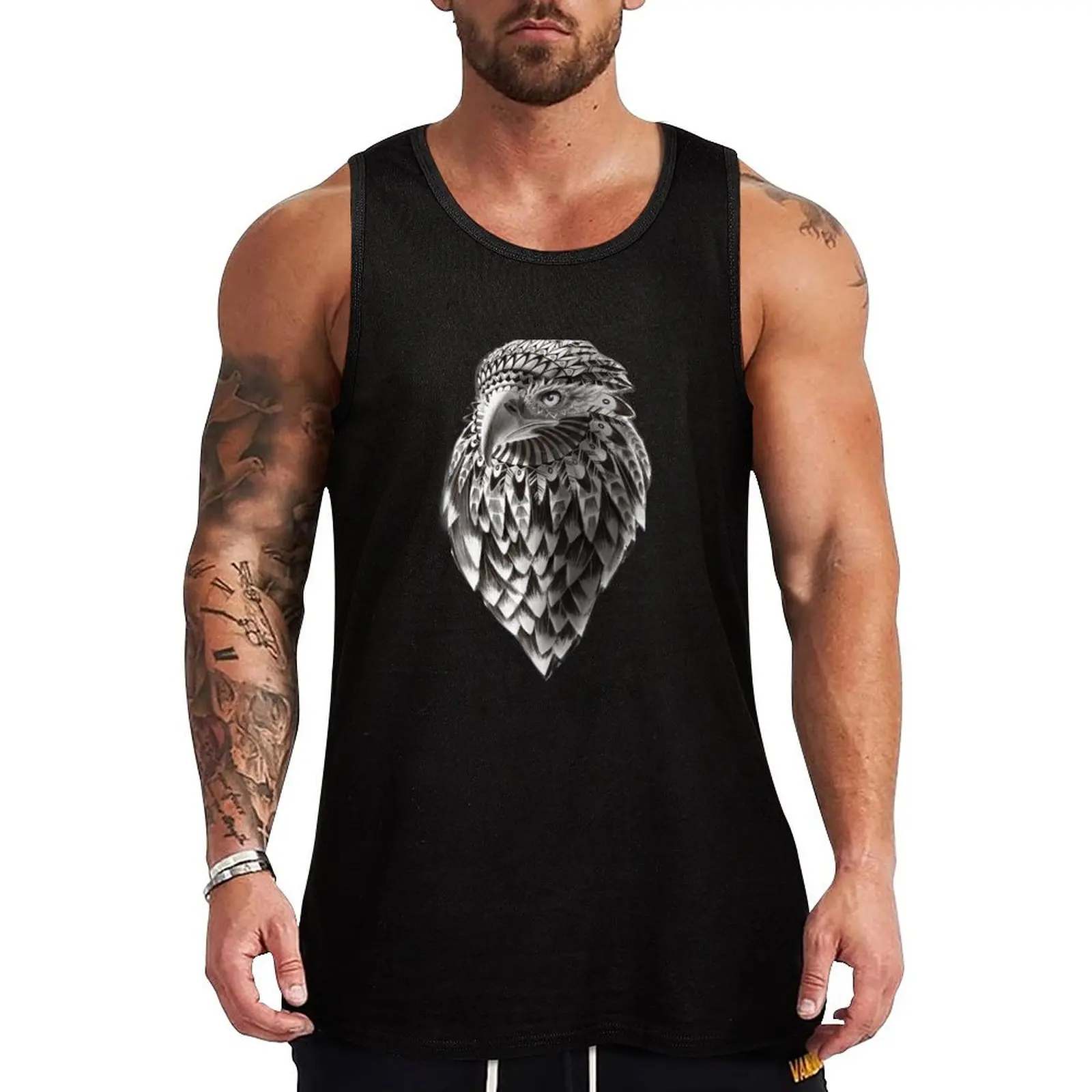 Ornate Tribal Shaman Eagle Print Tank Top Men gym sportswear Men's t-shirts