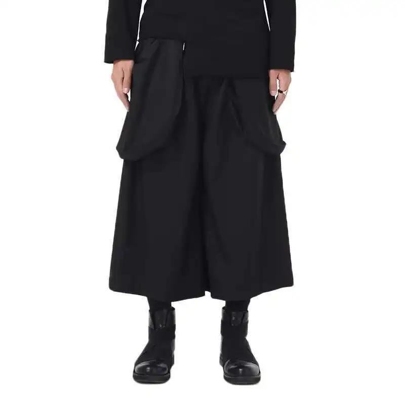 

New Style Men's Cropped Pants Black Pocket Wide Leg Pants Casual Pants Dark Yammoto Street Wear Plus-Size Runway Show