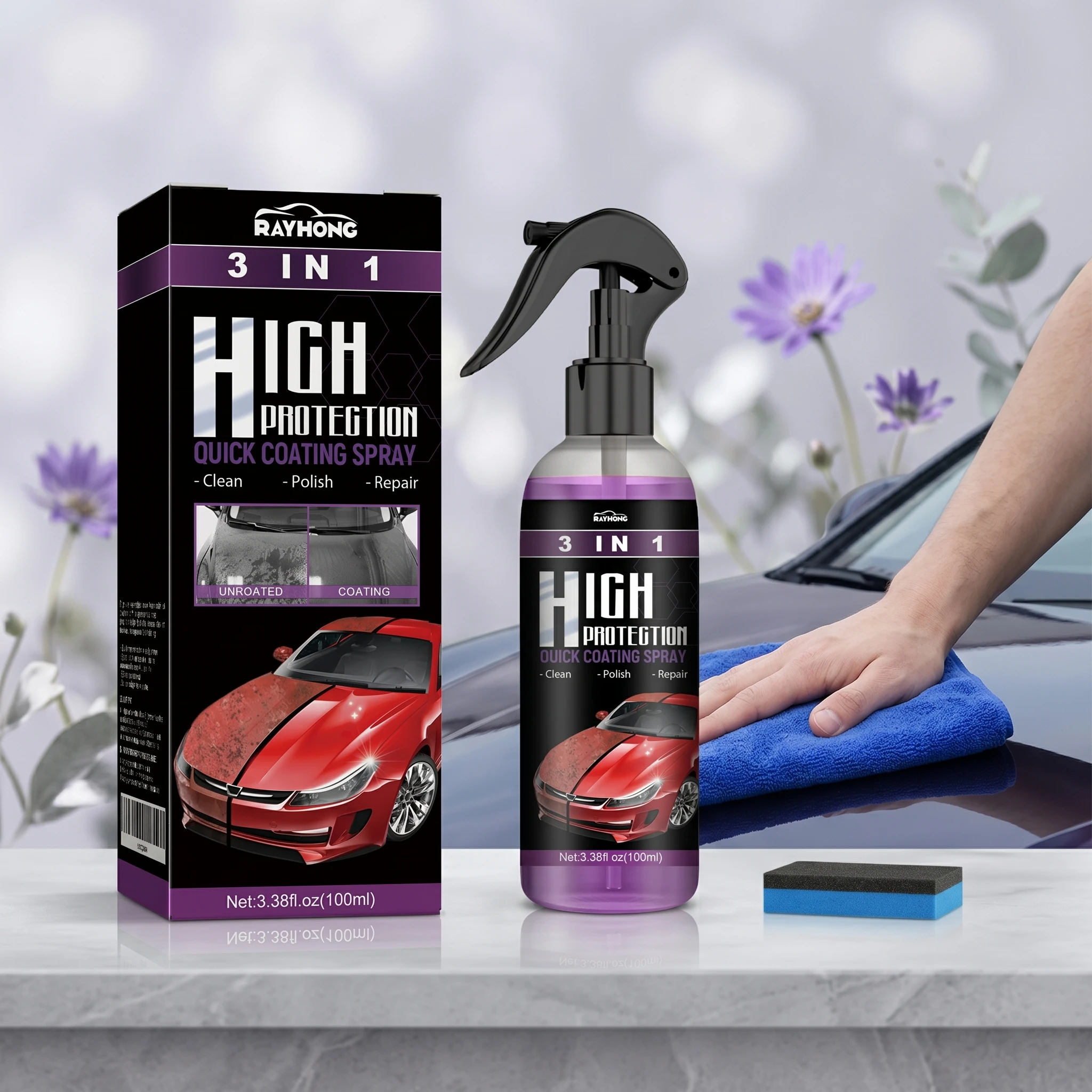 3 in 1 High Protection Quick Coating Spray Restores Oil Stains Clean Body Paint Repair Scratches Wheel Rim Maintain Polish Agent