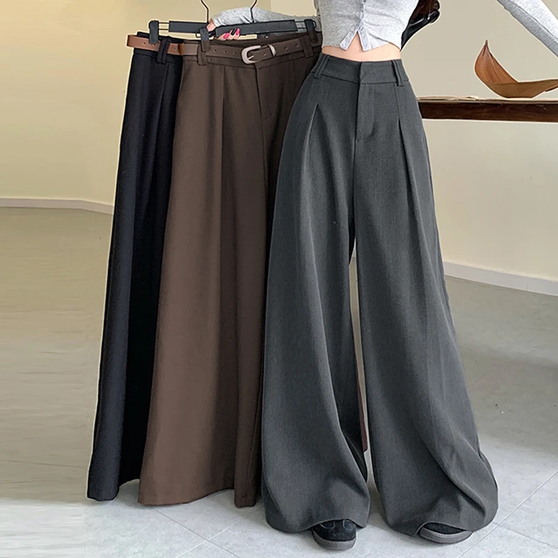 

Fashion Loose High Waist Casual Solid Color Work Drape Mopping Trousers For Women