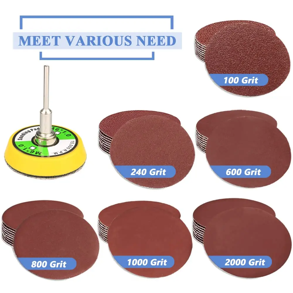 2Inch Red Sanding Disc 51/61/101Pcs Hook and Loop 60-2000Grit with 3mm Shank Sanding Backing Pad for Dremel Rotary Tool Grinder