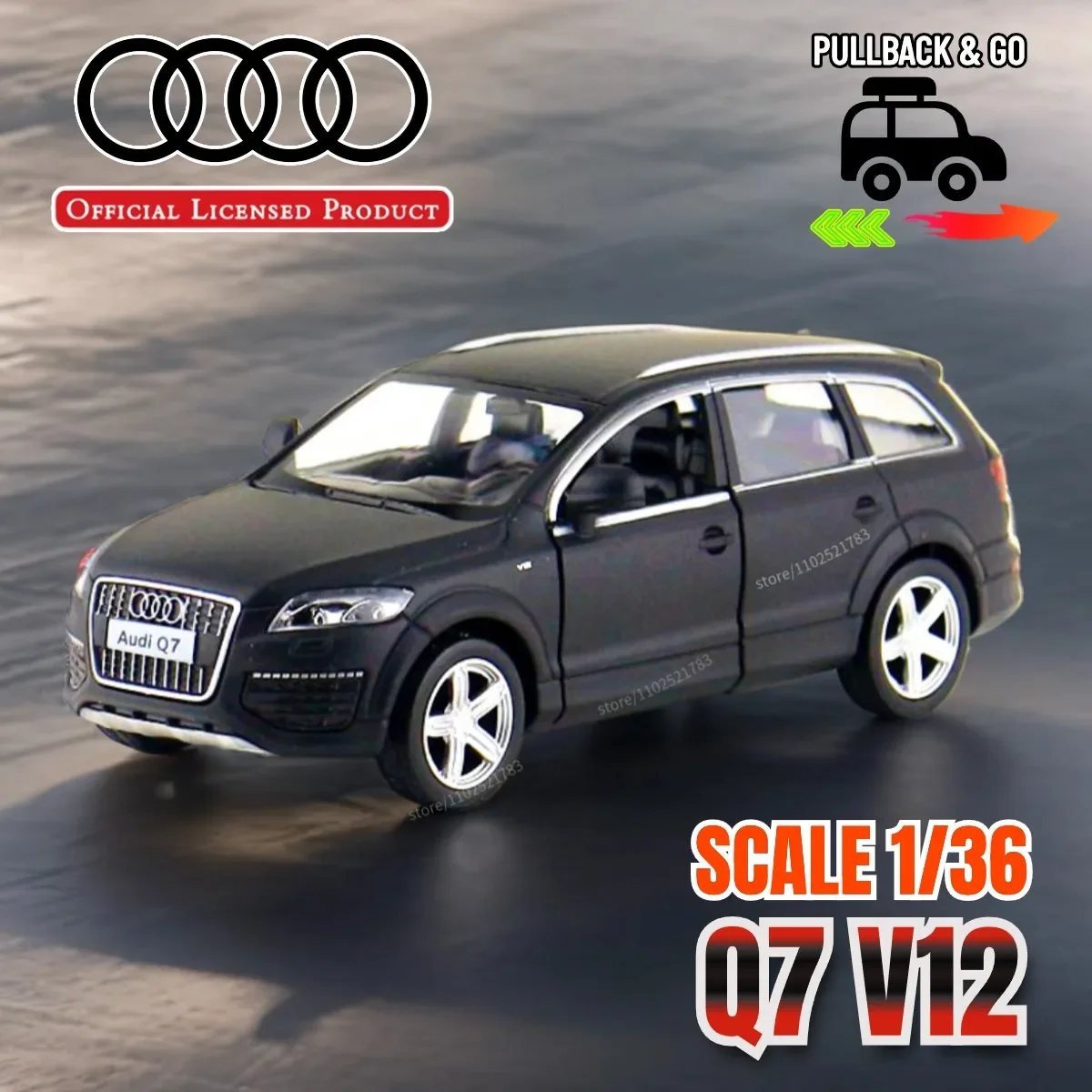 

1/36 Audi Q7 V12 Pullback Toy Car Model Official Licensed Alloy Diecast Vehicle Scale Replica Xmas Gift Kid Boy Toy