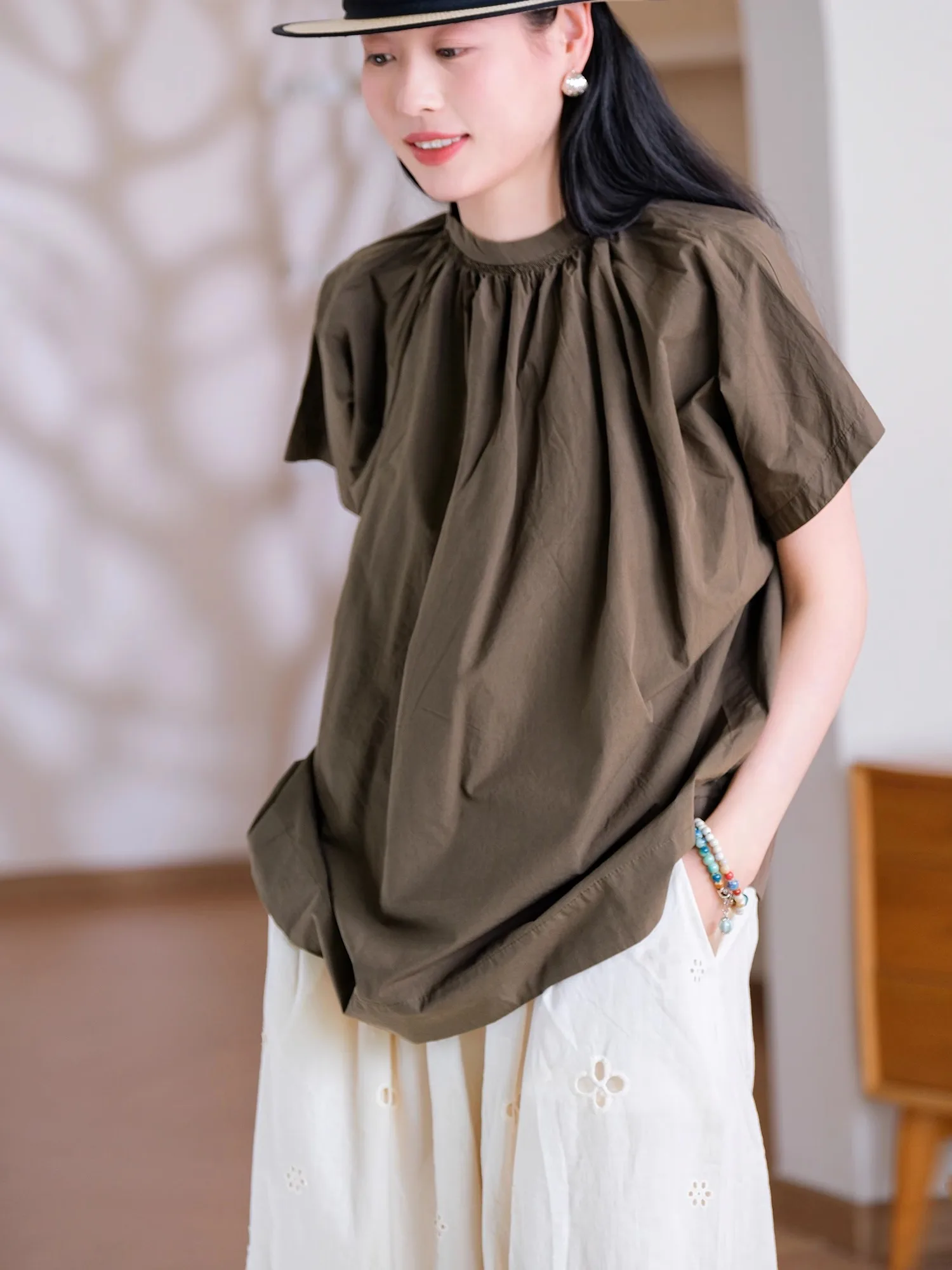 

Удобный дышащий летний топ из чистого хлопка свободного кроя с круглым вырезом и дизайном в стиле Ne Doll