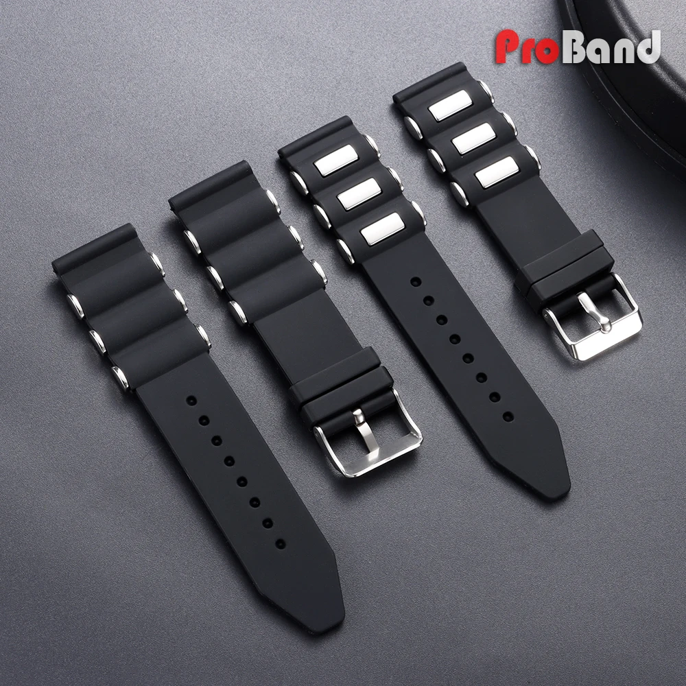 22mm 24mm 26mm Black Silicone Strap Dive Waterproof Sport Wristbands for Seiko for Tissot Watch Band Quality Men Rubber Bracelet