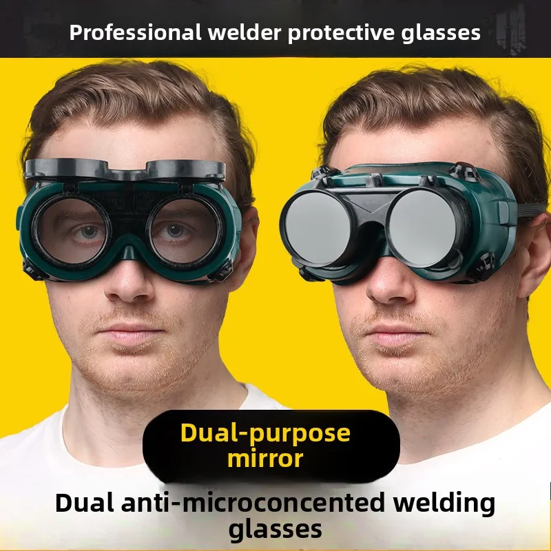 Protective Clamshell Welding Protective Glasses Anti-glare Anti-shock Double-layer Glass Double-turn Labor Protective Goggles