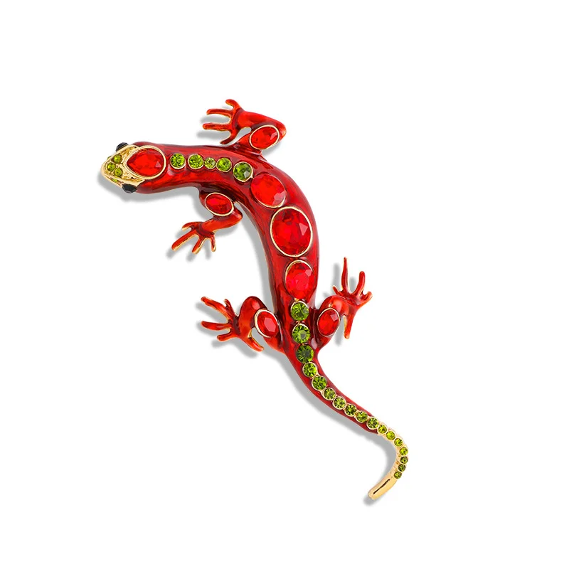 Women\'s Vintage Lizard Enamel Brooch Women\'s Coat Fashion Crystal Animal Solid Color Pins Emblem Suit Clothing Button Gift