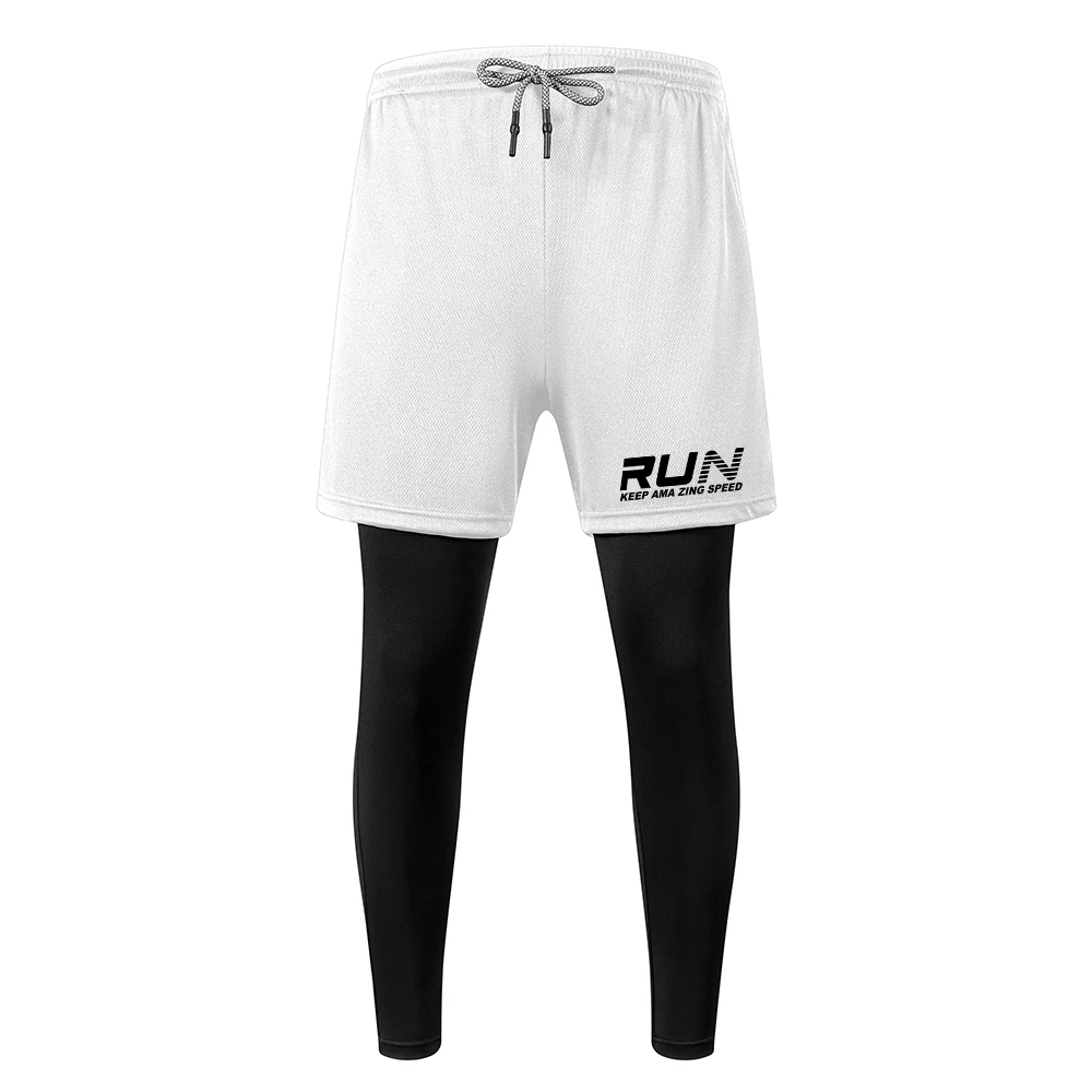 Men's RUN Letter Print 2 In 1 Quick Dry Sports Trousers For Daily Basketball Training And Fitness With Inner Phone Pocket
