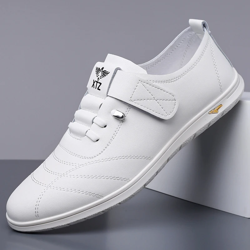 

Мужские кожаные повседневные туфли-мокасины с защитой от запаха, дышащие, для вождения, с мягкой подошвой, круглым носком, на плоском каблуке, с резиновой подошвой