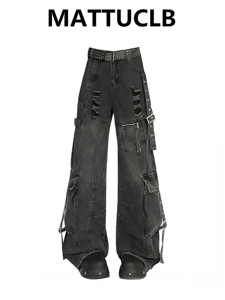 

2025 Autumn Winter Women's Dark Academia Denim Cargo Pants Y2K Hip-pop Baggy Jean Japanese Harajuku Men Jean High Quality Jeans