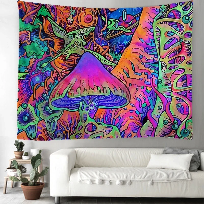 Psychous mushroom background layout home decoration Trunk blanket mandala tapestry hippie Posmian room decorative wall hanging