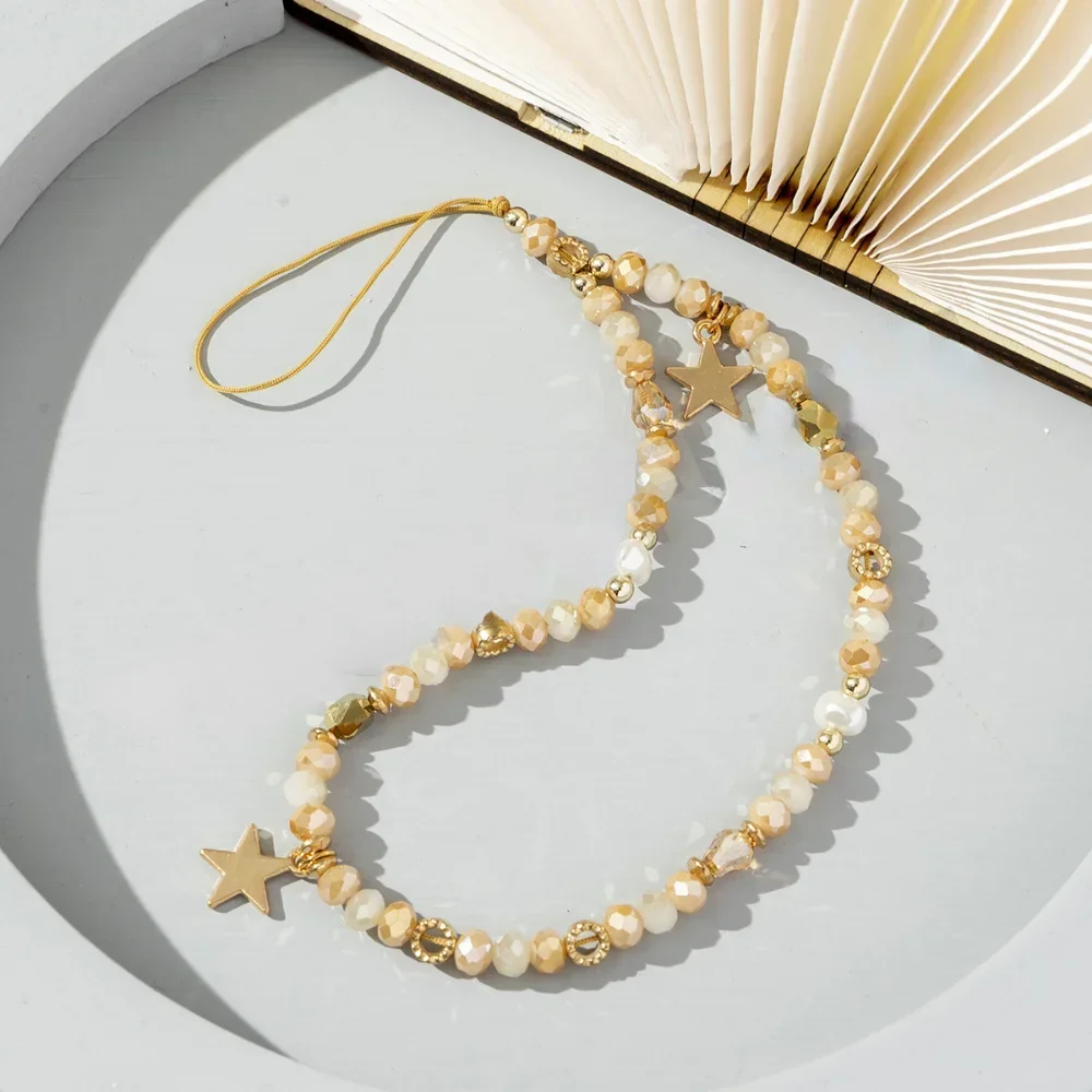 Acrylic Mobile Phone Chain Five-Pointed Star Pendant Beaded Telephone Lanyard Cellphone Hanging Rope for Women Key Chains