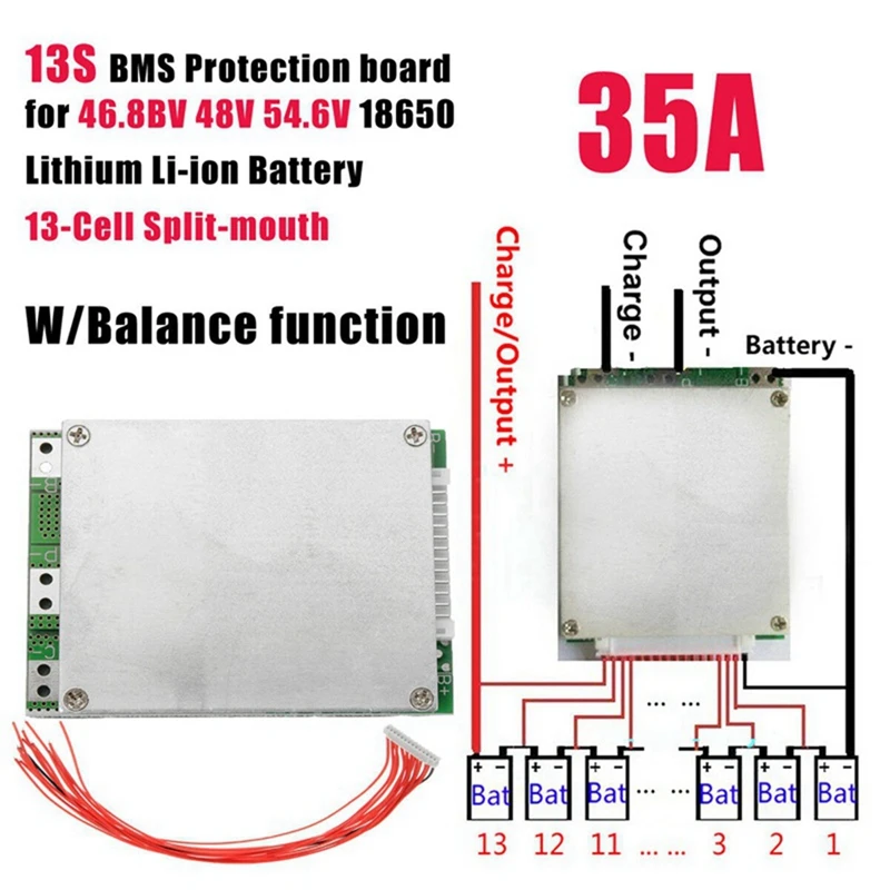 13S 48V 35A Lithium-Ion Battery Charging Protection Board Split with Equalizing Electric Vehicle Battery Protection-A22U