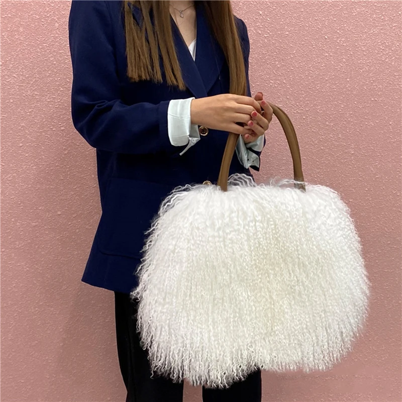 Fashion Luxury Autumn Winter Mongolian Fur Handbag Fur Tote bag Large Capacity Plush Bag High-end Women\'s Bag