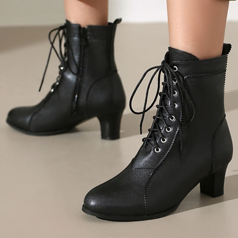 

Black Ankle Boots for Women Autumn Winter 2025 White Short Boot Low Heels Party Footwear Shoes Lady Big Size 48 Water-proof