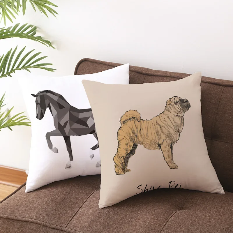 Funny Being Caught Dogs and Cats Pillows Case for Girls Room Wolf Horse Pillowcases for Pillows Home Decor Aesthetics 45x45 Cm