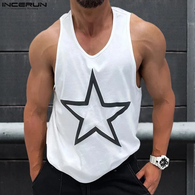 INCERUN Tops 2024 American Style Fashion Men's Star Printed Design Vests Summer Casual Streetwear Gym Sleeveless Tank Tops S-5XL