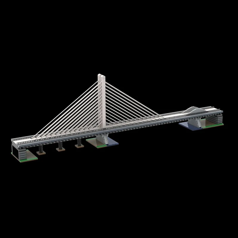 Street View Model MOC Building Bricks Cable-Stayed Highway Bridge Modular Technology Gifts Holiday Assemble Children Toys Suit