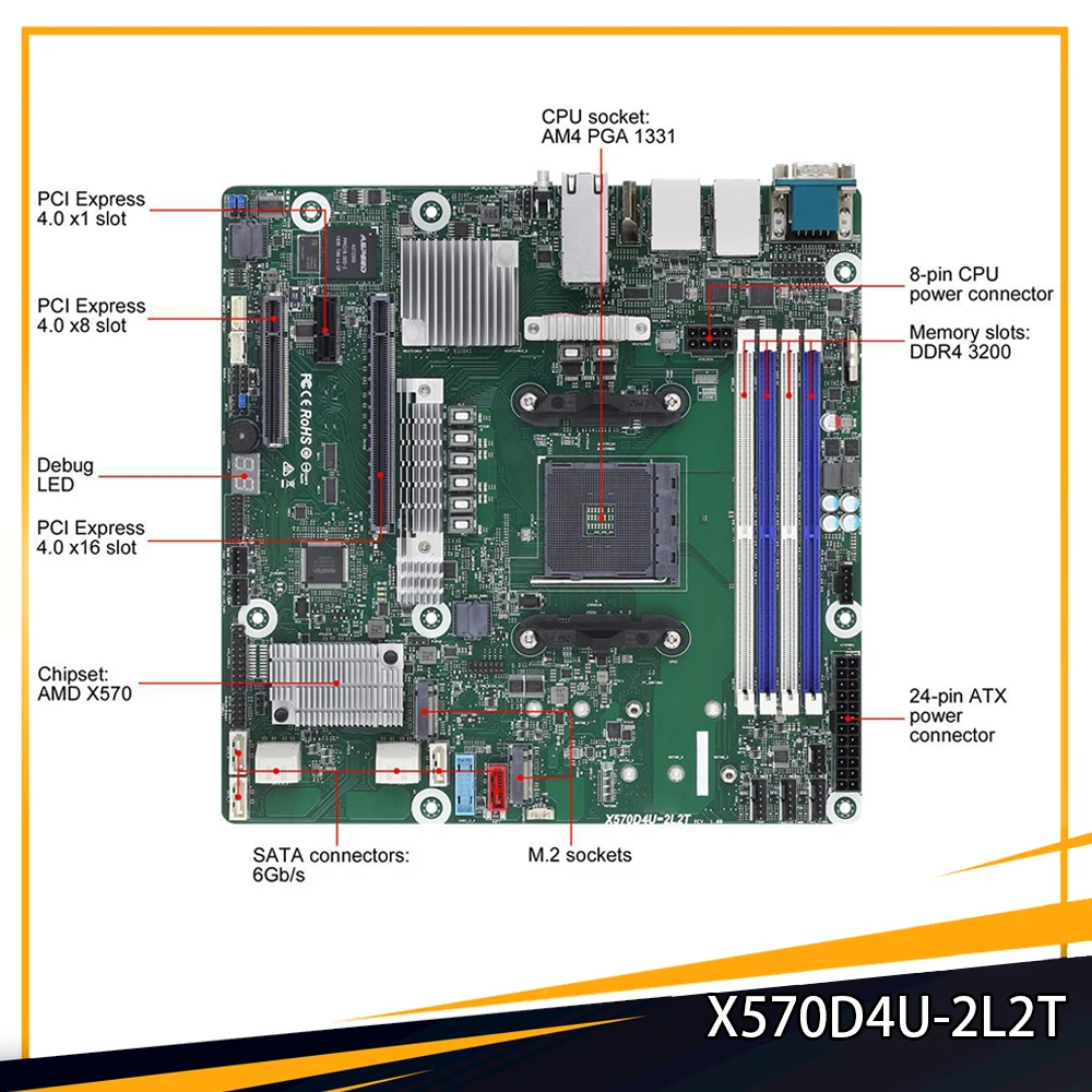 

X570D4U-2L2T для серверной материнской платы ASRock AM4 DDR4 M-ATX