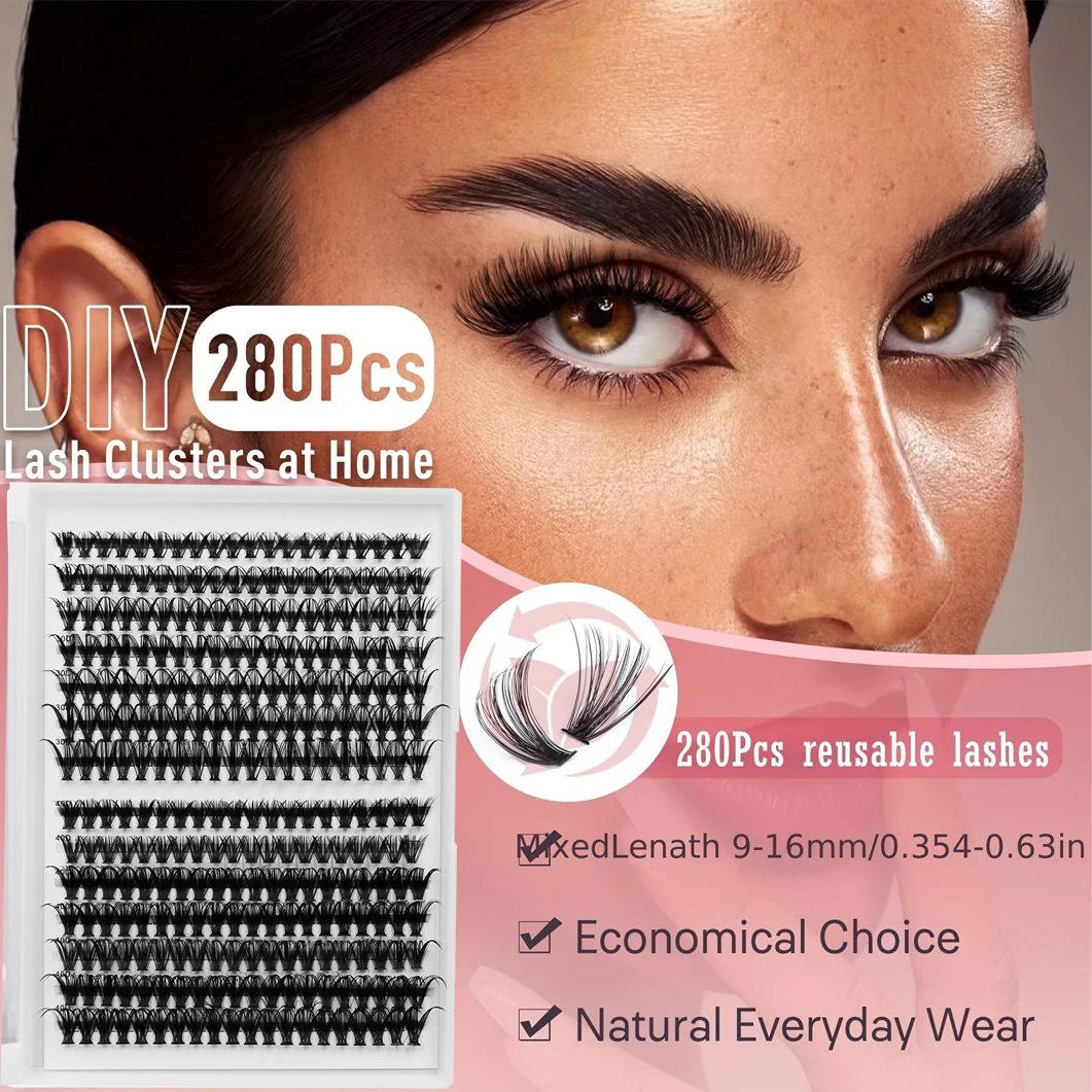 DIY Eyelash Extension Kit 280pcs Individual Lashes Cluster 30D40D 8-16mm Mix Lash Clusters Bond and Seal and Lash Applicator