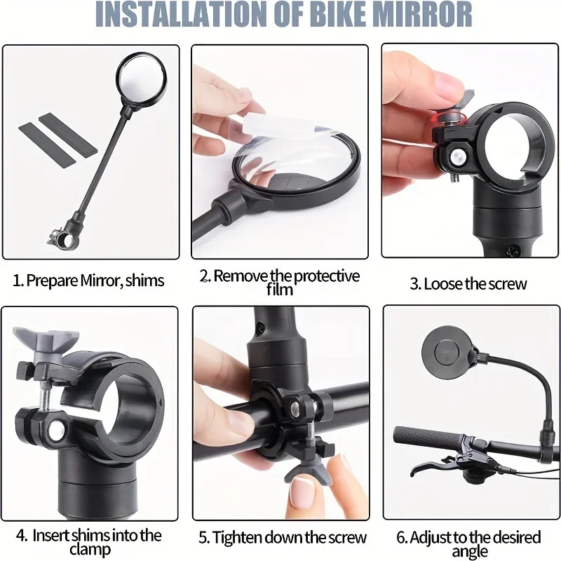 1PCS Fahrrad Spiegel Fahrrad Lenker Rückspiegel Drehbare Und Einstellbar Weitwinkel Rückansicht Stoßfest Konvexen Spiegel Universal – Detail 5