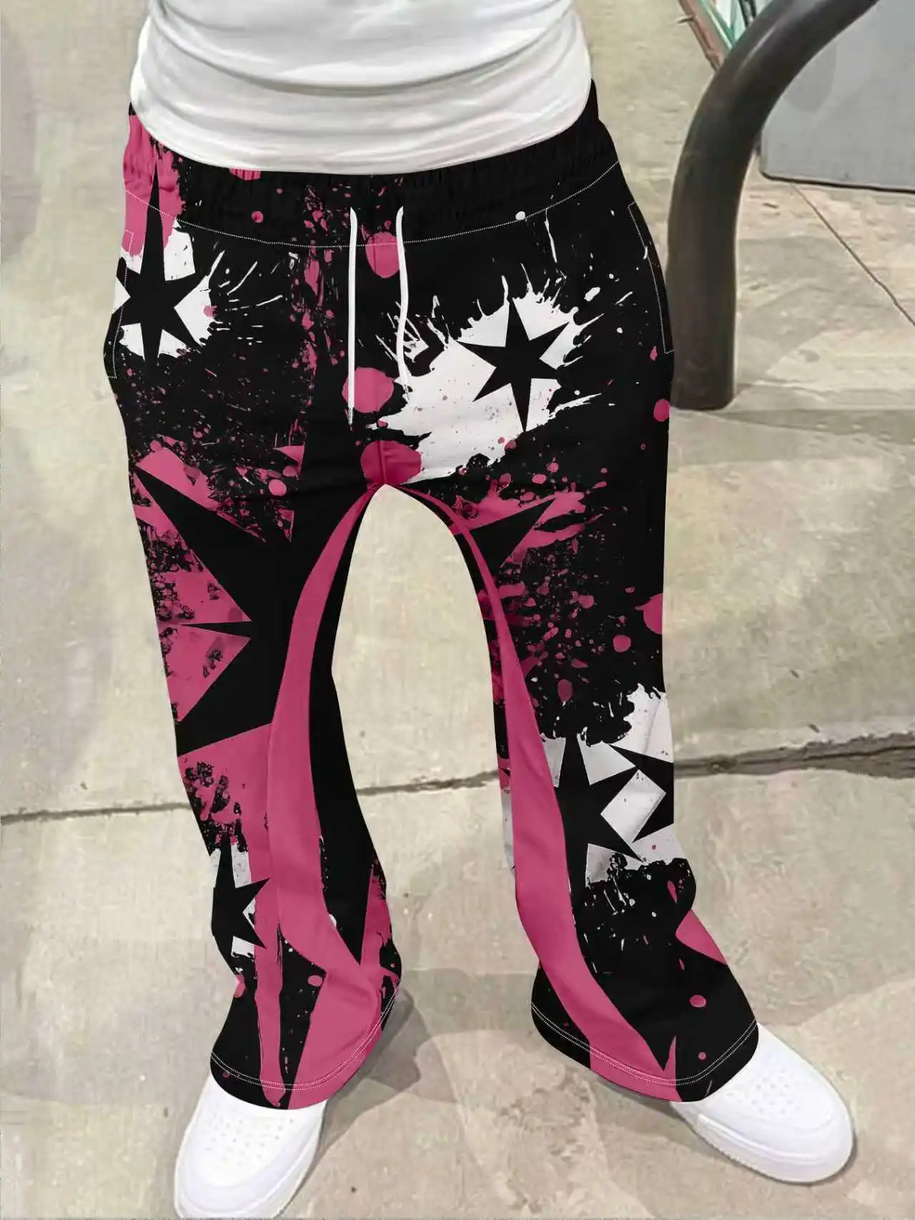 

Мужские новые стильные праздничные модные брюки с принтом, брюки-клеш, уличная одежда в стиле хип-хоп, модные брюки на шнурке, уличные пляжные брюки