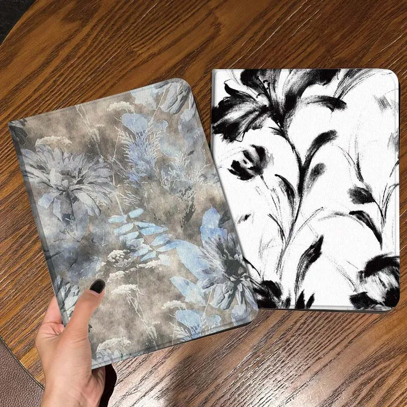

Blue Floral Pattern Art Tablet Case For Apple iPad Air Pro mini 1 2 3 4 5 6 7 8 9 11 M2 M3 M5 M4 5th 6th 7th 10th 11th Gift