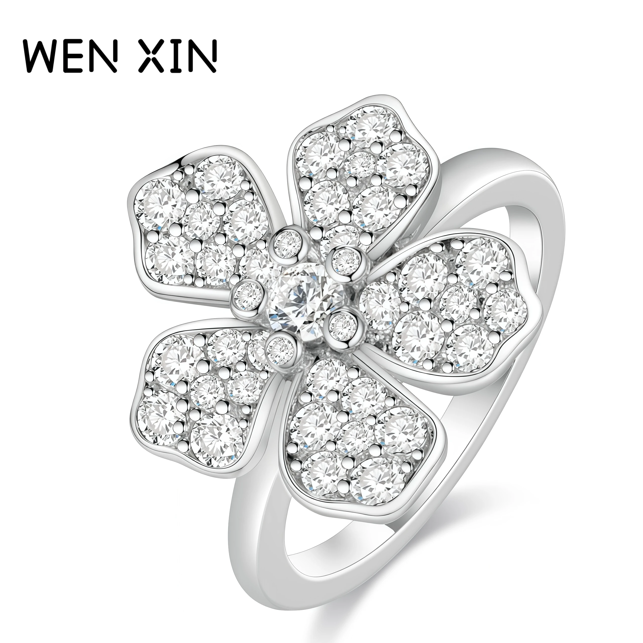 

WENXIN Luxury Petal Flower Ring 925 Sterling Silver Flower Rings For Women Lab Grown High Carbon Diamond Ring Fine Jewelry