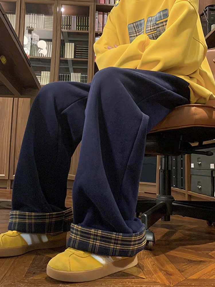 المرأة كتلة اللون منقوشة المخملية مستقيم الساق السراويل الخريف الشتاء عارضة الرياضة طالب نمط موضة جديدة #6