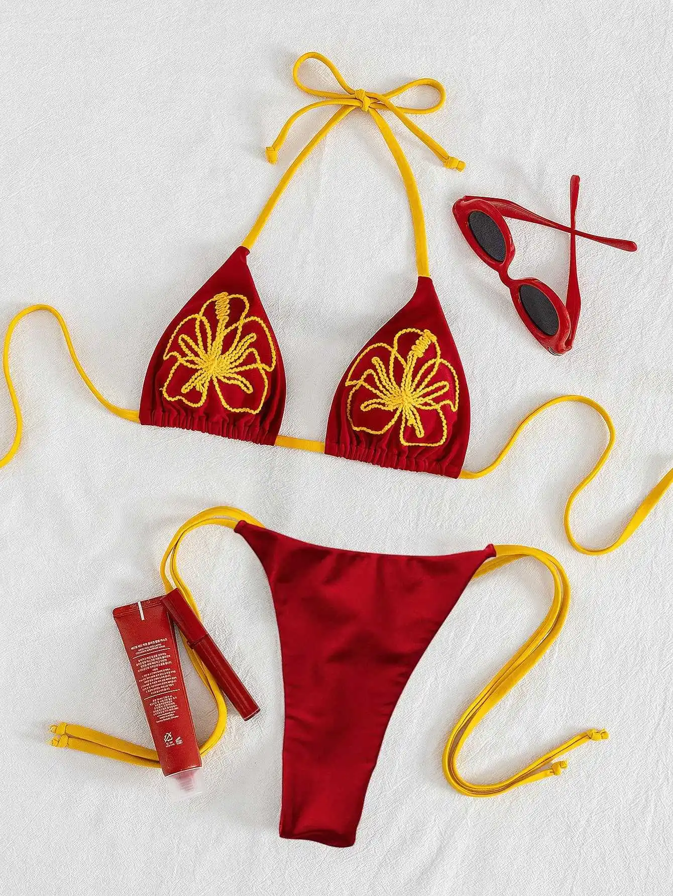 sexy flower pattern micro bikinis sets two pieces halter back tie thong swimsuits bathing suit swimwear biquini tankini trikini