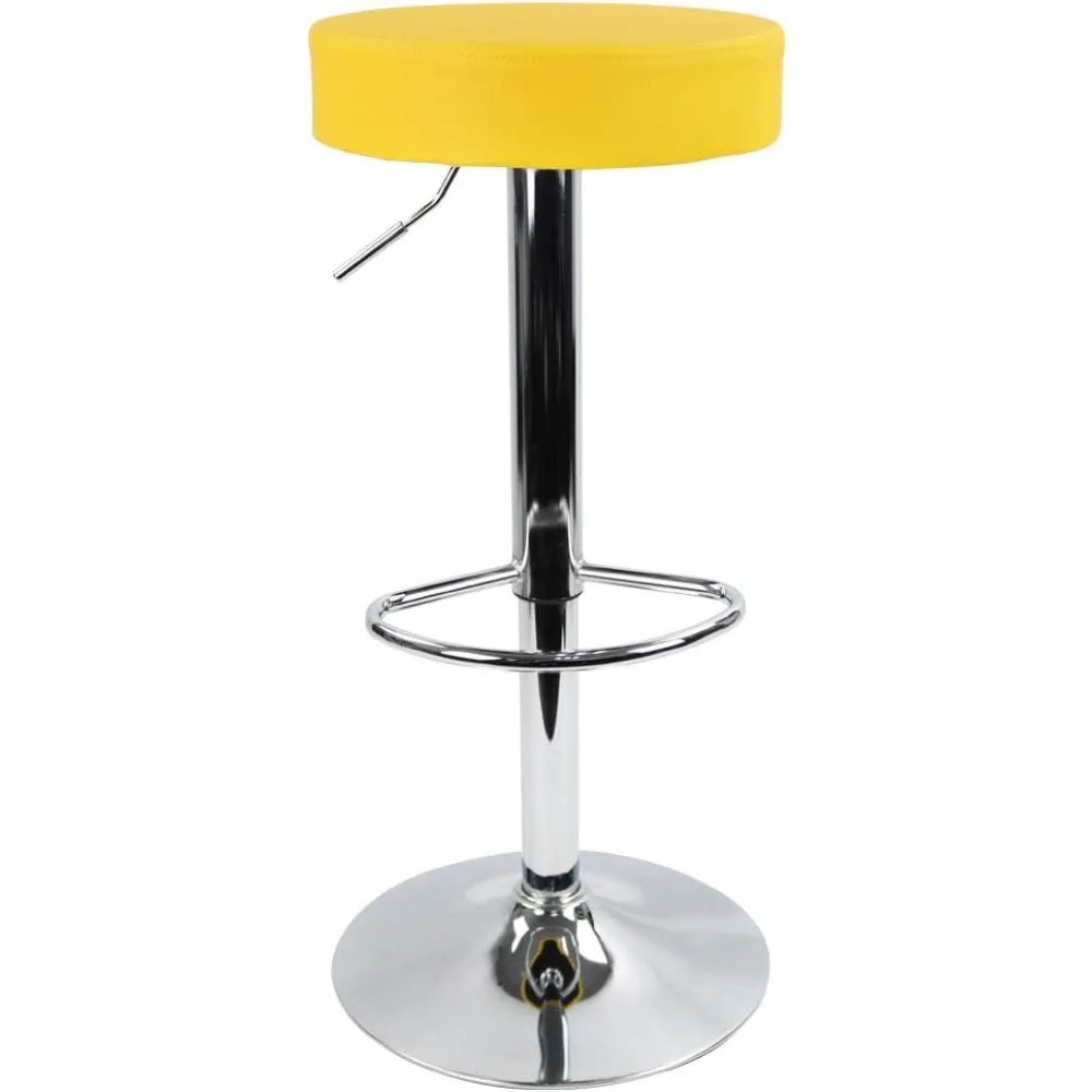 

Round Bar Stool PU Leather with Footrest Height Adjustable Swivel Pub Chair Home Kitchen Bar stools Backless Stool (Yellow)