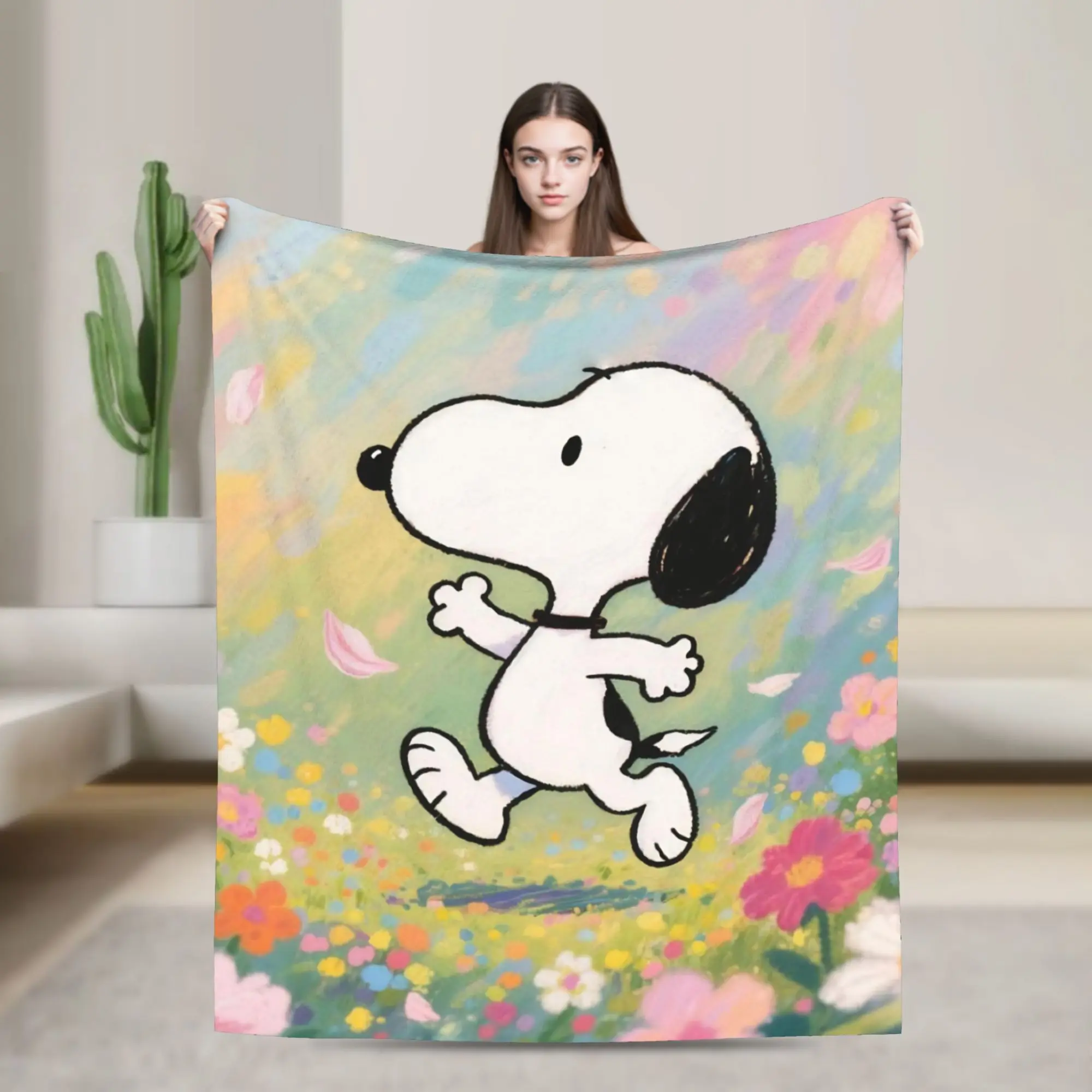 Lovely Dog S-Snoopys Blankets  Flannel Vintage Warm Throw Blankets for Home Spring Autumn