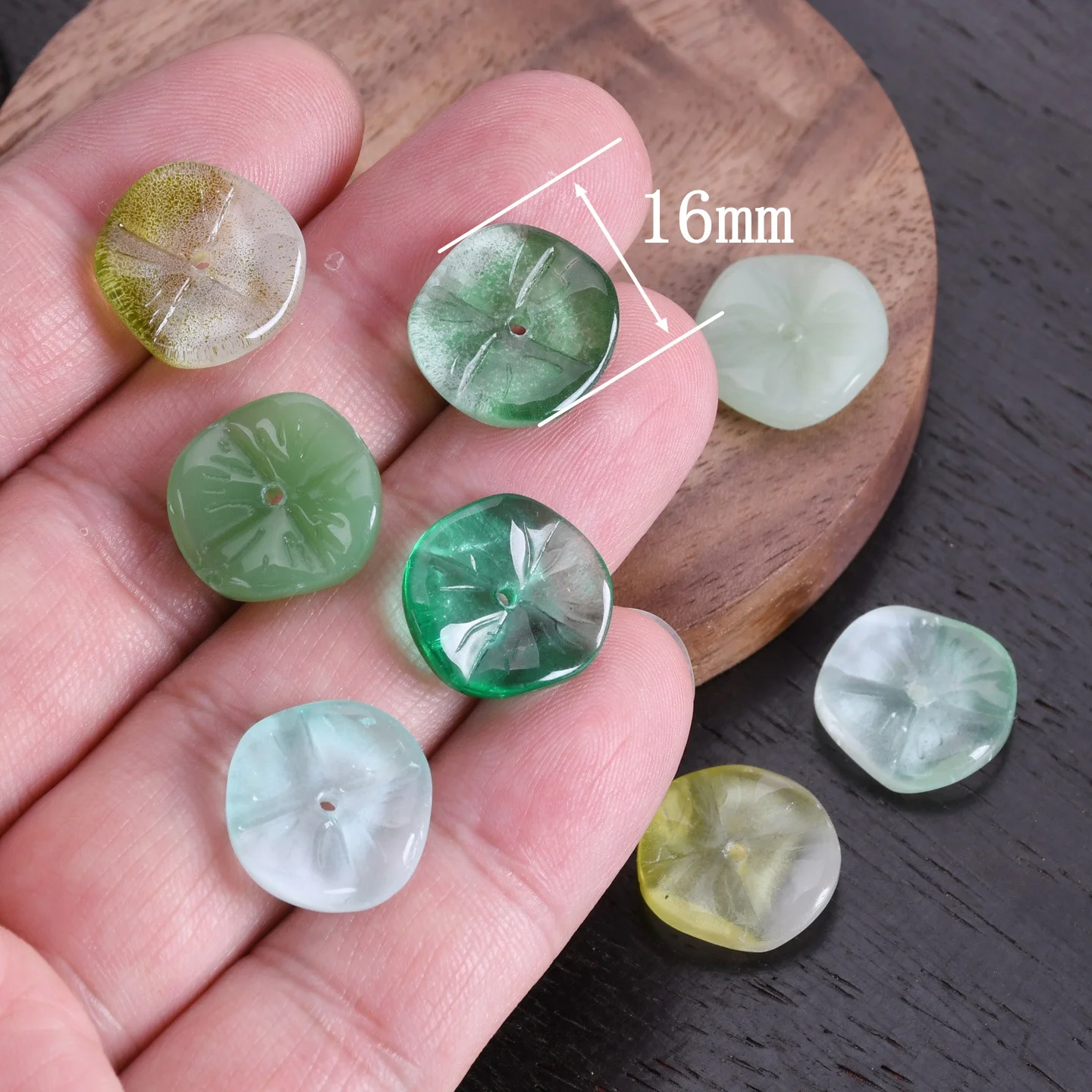 10pcs Green Lotus Leaf Shape 16mm Handmade Lampwork Glass Loose Beads For Jewelry Making DIY Flower Crafts Findings