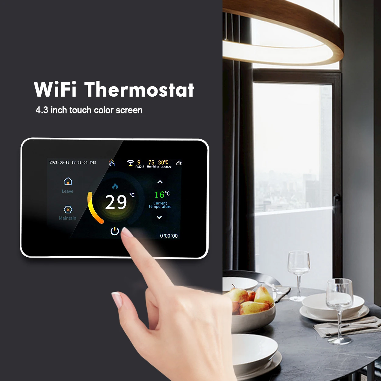 Tuya WiFi Smart Thermostat Heating Warm Floor Temperature Controller PM2.5 Humidity Sensor LED Touch Screen Alexa Google Home