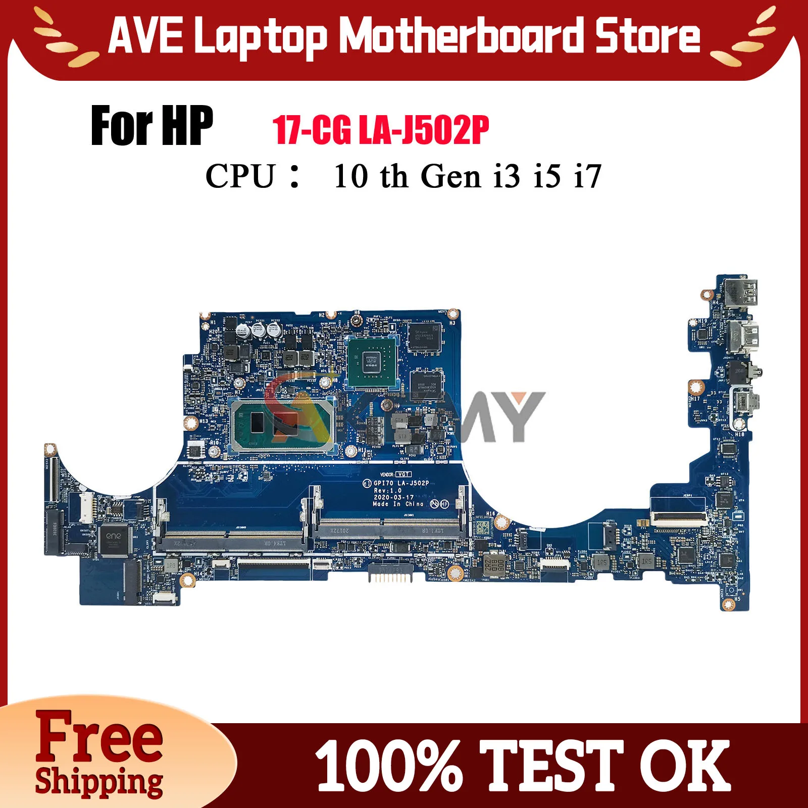 

LA-J502P для ноутбука HP Envy 17-CG 17T-CG, материнская плата L99254-601 L87978-601 с процессором i5 MX330, 2 ГБ графического процессора, 100% полностью протестировано