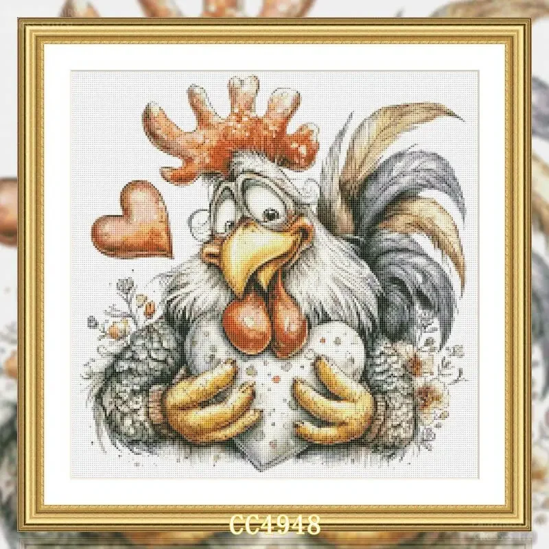 [[CC4948-Ugly No Pull Chicken] Stamped Cross Stitch Kit 11/14/16/18CT Pre Printed Canvas Cotton Thread DIY Embroidery Wall Decor