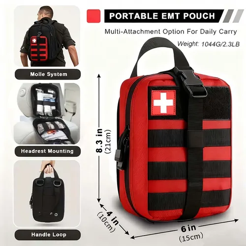 Imagen 2 del producto Botiquín de primeros auxilios para el hogar y la Oficina, bolsa de emergencia portátil, transporte de supervivencia rojo para actividades al aire libre, Camping, caza, senderismo, 379 Uds.