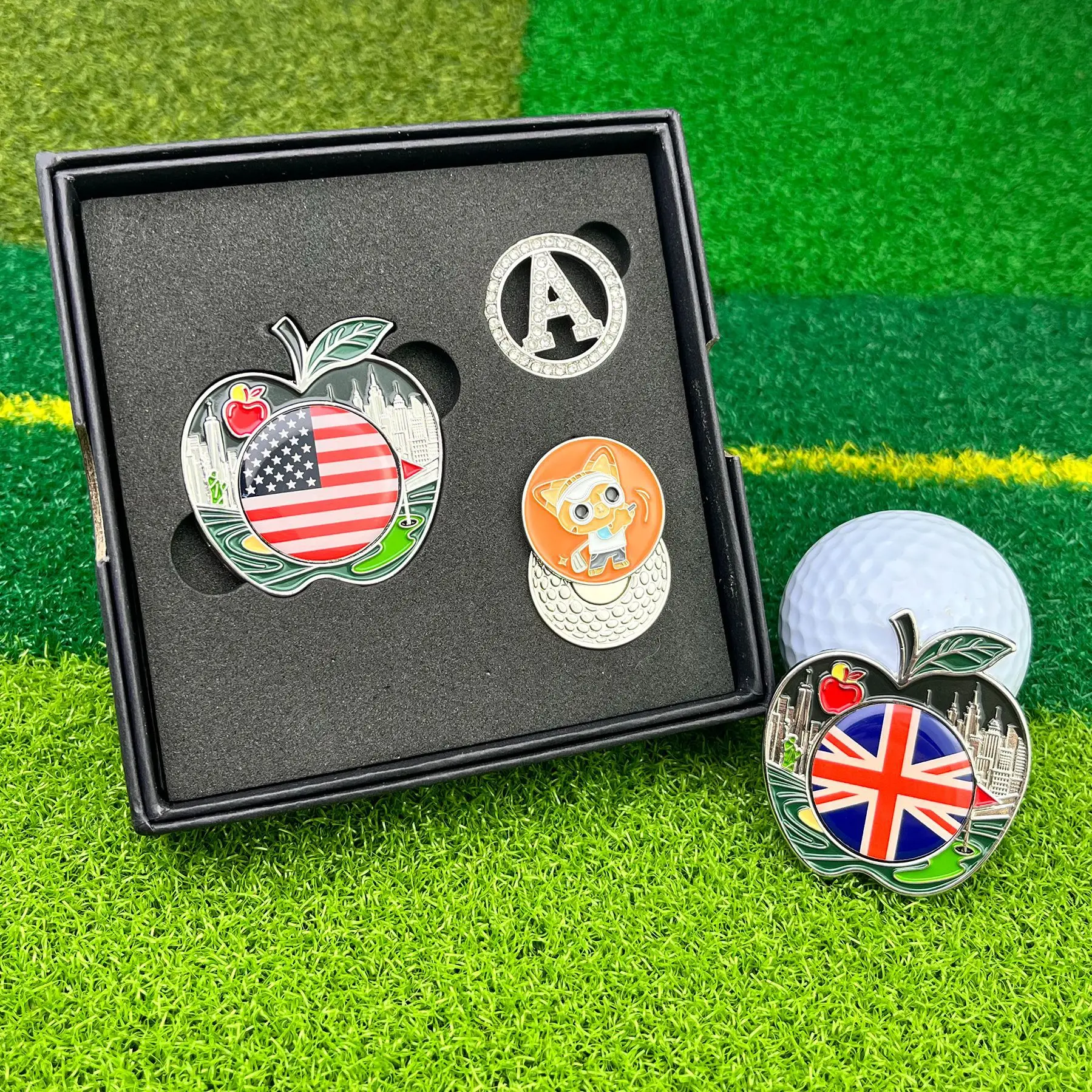 New Apple Shape Magnetic Golf Ball Marker Metal Enamel Portable Golf Marker Set Ready Stock Golf Accessory