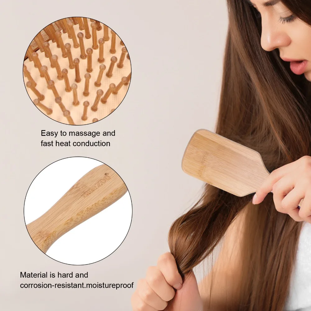 Gentle Bamboo Hairbrush Bamboo Anti-Static Scalp Massage Comb Ergonomic Handle Durable Massage Hair Brush All Hair Types