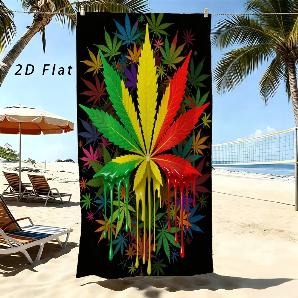 Watercolor Leaf Print Beach Towel Artistic Blue White Swim Wrap Soft Absorbent Bath Mat for Pool Travel Gift