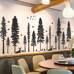Large Pine Tree Bird Deer Wall Sticker Office Bedroom Forest Jungle Woodland Animal Wall Decal Baby Nursery Living Room Vinyl