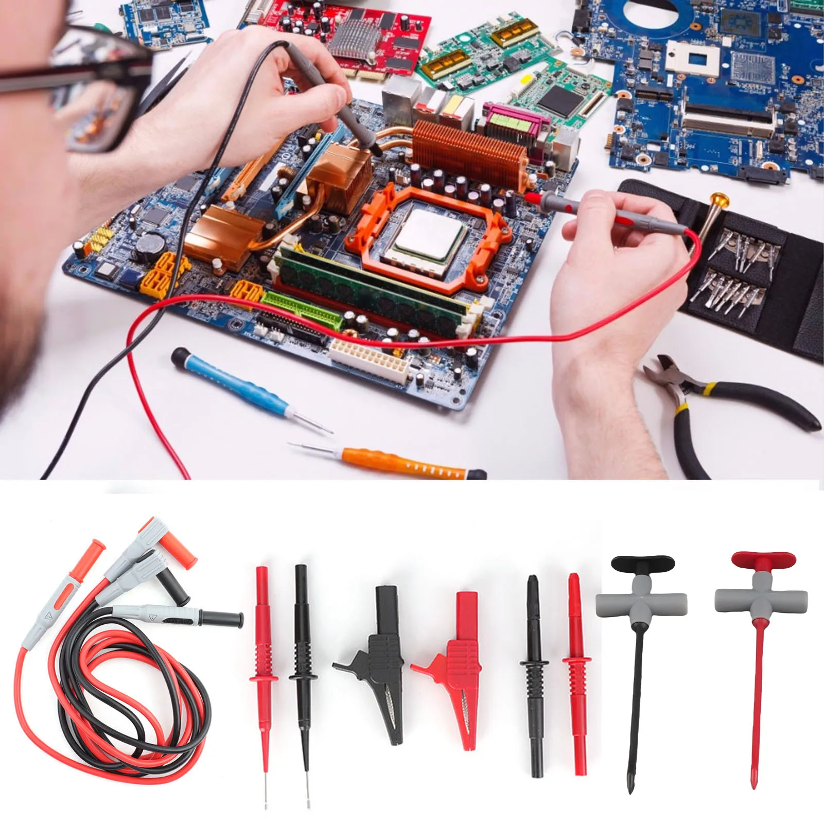 Kit de chumbo de teste eletrônico 32 Polegada extensões de chumbo pvc sondas intercambiáveis multímetro testador eletrônico agulha clipe conjunto