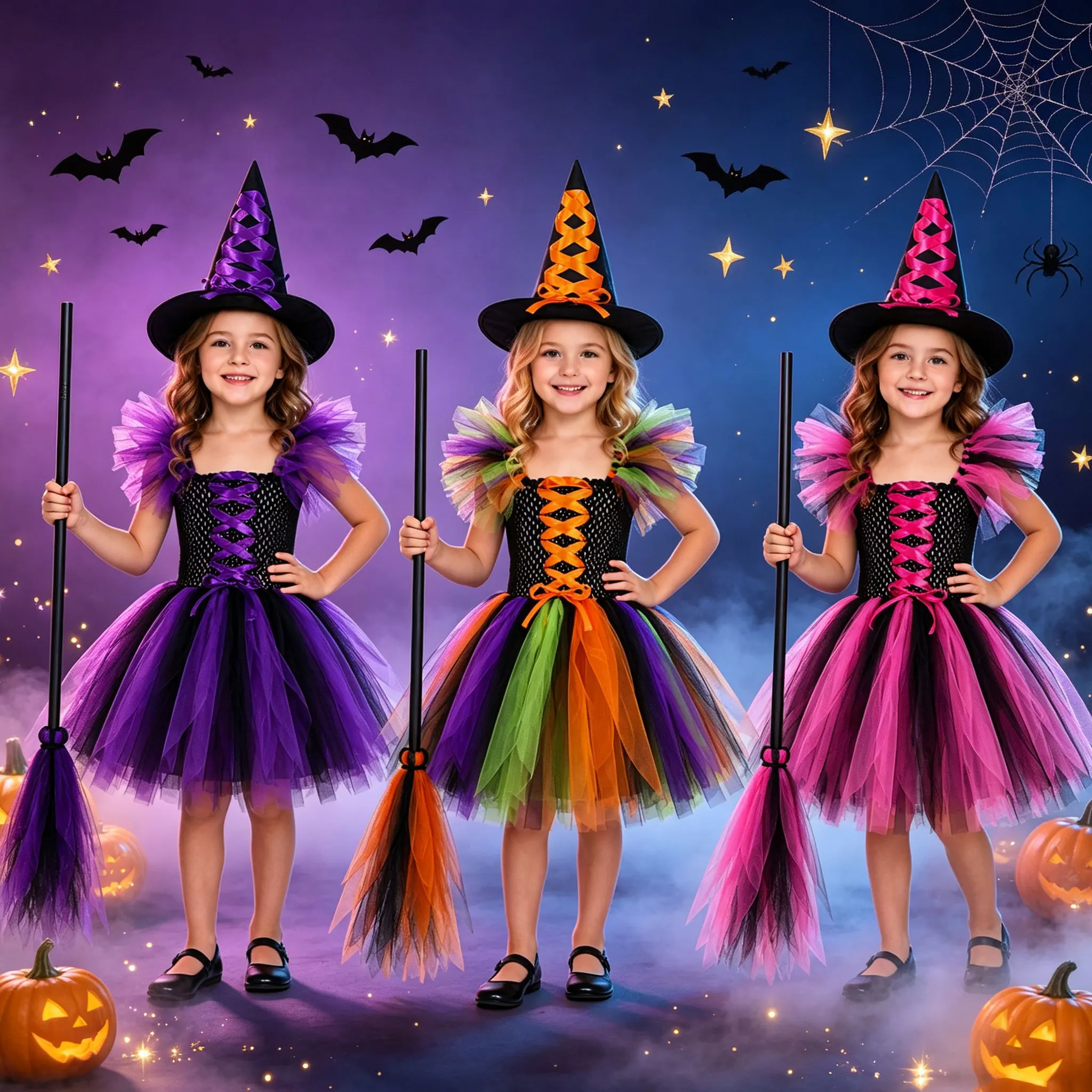 Baby Clothing Europe - 女の子用ハロウィン魔女コスチューム、チュールチュチュドレスと尖った帽子付き、子供用ファンシードレス衣装、カーニバルコスプレパーティー、ロールプレイ、3色展開
