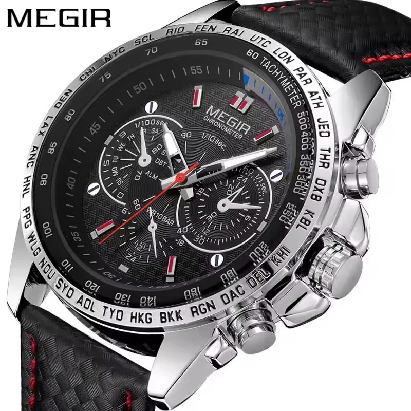 MEGIR 1010 Popular Men's Quartz Watch Original Luxury Fashion Leather Strap Sports Clock Business Men's Watch Gift reloj hombre