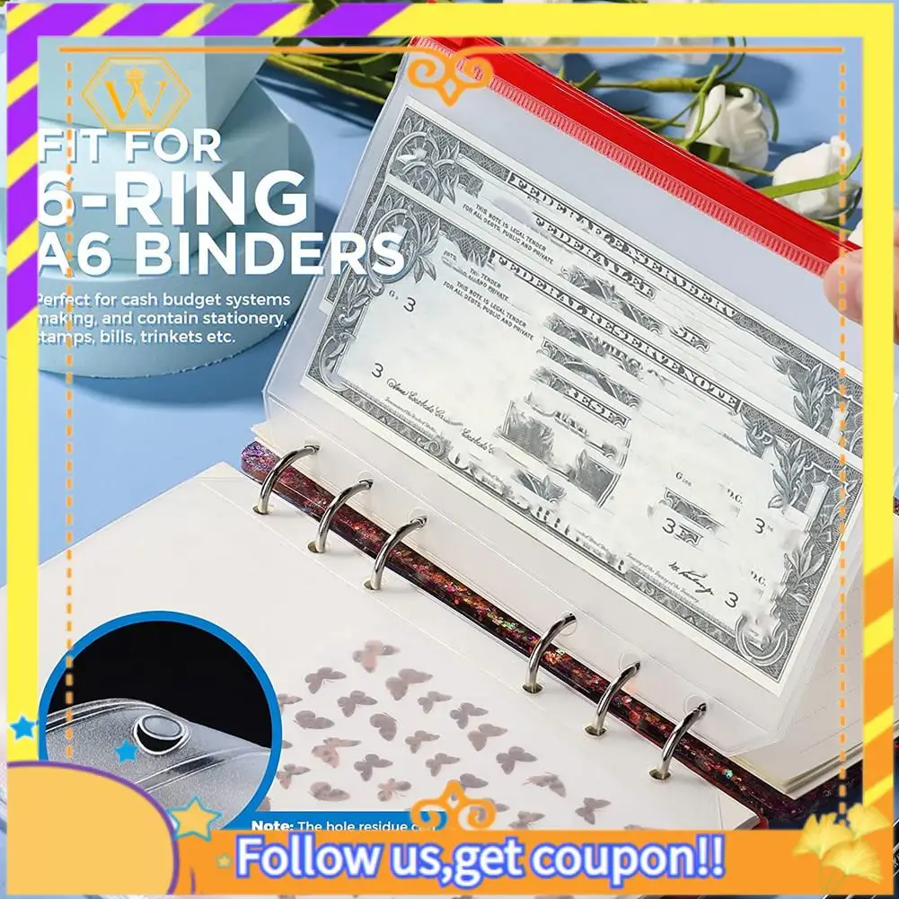 

Latest-18 PCS A6 Binder Pockets 6-Ring A6 Zipper Pouch For Budget Binder, Waterproof Plastic Envelope Folders Pouch Bags