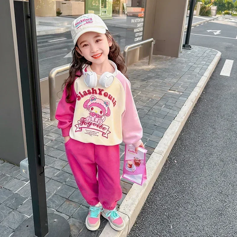 Ensemble de vêtements de dessin animé Kawaii pour enfants, My Melody Anime, Sanurgente Kuromi, vêtements décontractés pour filles, cadeaux d'anniversaire