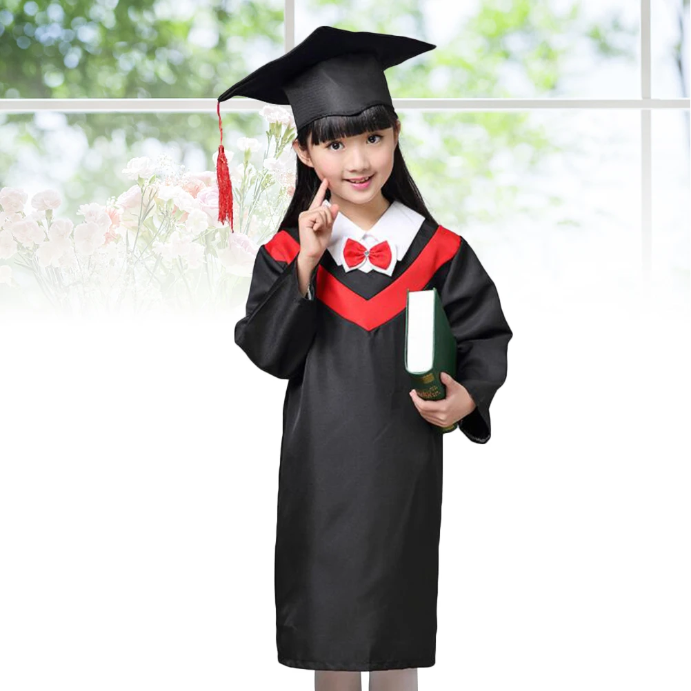 

Kids Graduation Gown Cap Set Comfortable Washable 150cm Children Robe Cloak Costumes School Uniforms Bachelor Dresses