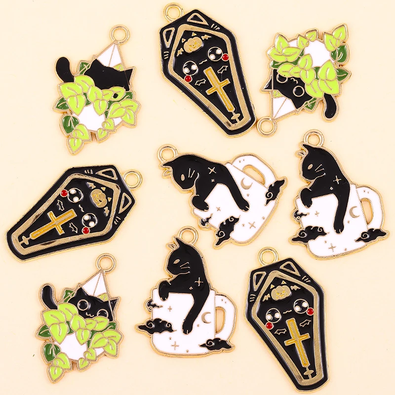 

10Pcs Necklace Bracelet Jewelry Making Supplies Bulk Kawaii Animal Enamel Cat Charms Pendant Earrings for Diy Craft Accessories